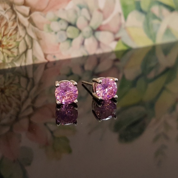 Pink Cubic Zirconia Studs - Picture 1 of 5